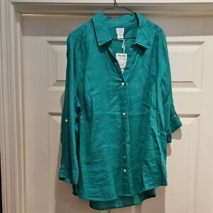 Sigrid Olsen Turquoise Button-Down Shirt
